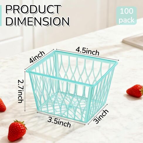 100 Pack Berry Baskets, Pint Size Plastic Strawberry Boxes with Open Weave Pattern for Fruit Vegetable, Small Produce Vented Container Kitchen Supplies for Farmer, Market, Grocery in Saudi Arabia
