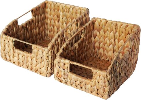 Set of 2 Wicker Pantry Basket – Handwoven Water Hyacinth Wicker Storage Baskets with Handles – Decorative Woven Baskets for Kitchen, Shelves & Organizing in Saudi Arabia