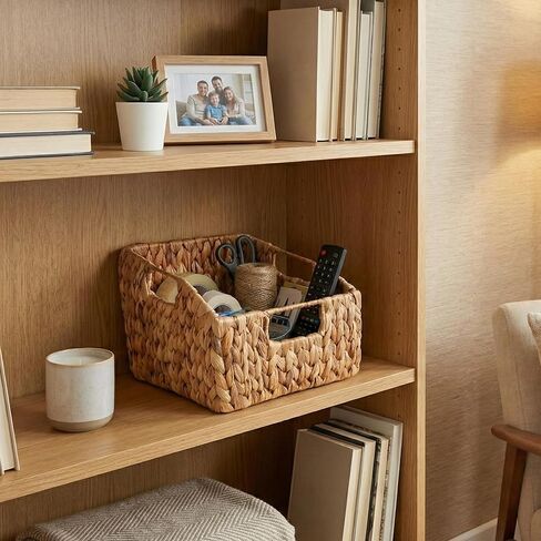 Set of 2 Wicker Pantry Basket – Handwoven Water Hyacinth Wicker Storage Baskets with Handles – Decorative Woven Baskets for Kitchen, Shelves & Organizing in Saudi Arabia