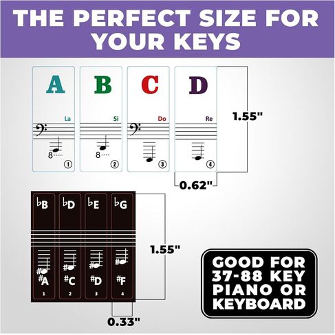 Liquid Stands Piano Note Stickers for 37-49-54-61-88 Keys – Piano Keyboard Stickers for Learning, Clear Waterproof Vinyl for Black & White Keys – No Fading, Strong Adhesive, Leaves No Residue in Kuwait