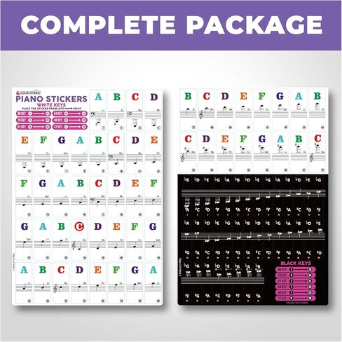 Liquid Stands Piano Note Stickers for 37-49-54-61-88 Keys – Piano Keyboard Stickers for Learning, Clear Waterproof Vinyl for Black & White Keys – No Fading, Strong Adhesive, Leaves No Residue in Kuwait