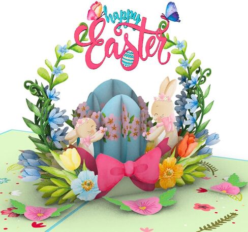 HEARTAGS- Happy Easter Pop Up Card, 6x8 in Pop Up Easter Card For Kids, Adults, Family with Envelope, Funny Rabbit Flower Popup in Kuwait