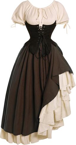 Medieval Renaissance Costume Women Cottagecore Corset Dress 3pcs Set in Kuwait