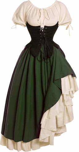 Medieval Renaissance Costume Women Cottagecore Corset Dress 3pcs Set in Kuwait