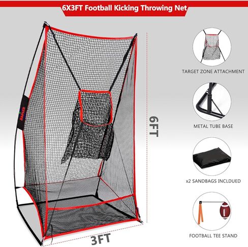 Kapler Football Kicking Net for Field Goals - 3x6FT Portable Football Net for Throwing with Target Zone Attachment and Holder Tee - Sideline Practice for Backyard Skill Improvement in Kuwait