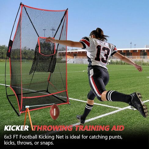 Kapler Football Kicking Net for Field Goals - 3x6FT Portable Football Net for Throwing with Target Zone Attachment and Holder Tee - Sideline Practice for Backyard Skill Improvement in Kuwait
