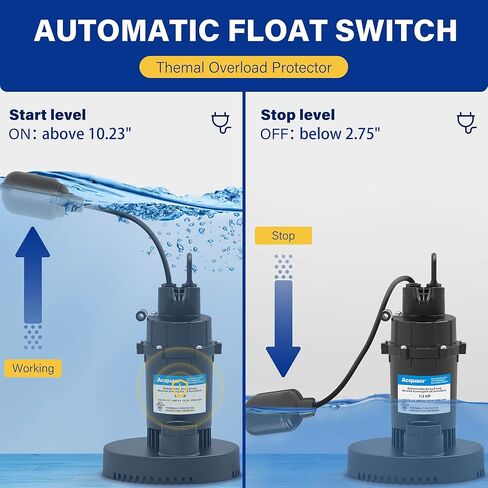 Acquaer Sump Pump Submersible Clean/Dirty Water Pump with Adjustable Float Switch for Garden Pool, Basement, Flooded House, Hot Tub and Irrigation, 1/3HP 3040GPH in Saudi Arabia