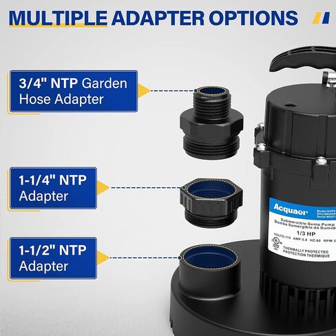 Acquaer Sump Pump Submersible Clean/Dirty Water Pump with Adjustable Float Switch for Garden Pool, Basement, Flooded House, Hot Tub and Irrigation, 1/3HP 3040GPH in Saudi Arabia
