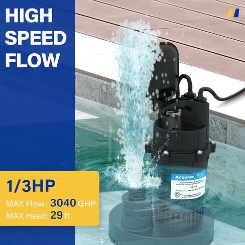 Acquaer Sump Pump Submersible Clean/Dirty Water Pump with Adjustable Float Switch for Garden Pool, Basement, Flooded House, Hot Tub and Irrigation, 1/3HP 3040GPH in Saudi Arabia