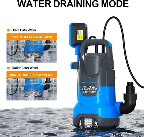 مضخة غاطسة أوتوماتيكية للمياه 3/4 حصان مضخة إزالة المياه النظيفة/القذرة 3500PGH مع مفتاح تعويم مضخة مياه كهربائية محمولة لنقل المياه لحمام السباحة والحديقة والبركة وتصريف الطابق السفلي in Kuwait