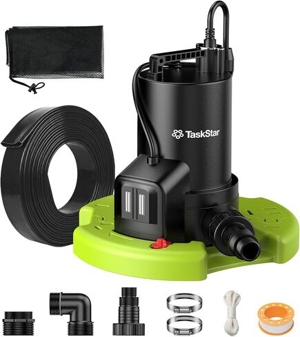 3035 GPH Automatic Pool Cover Pump with 23ft Hose Kit, 1/3 HP Submersible Water Pump with Anti-Clogging Filter Net & 3/4" Check Valve Adapter for Swimming Pool, Hot Tubs, Pond, Rooftops in Kuwait