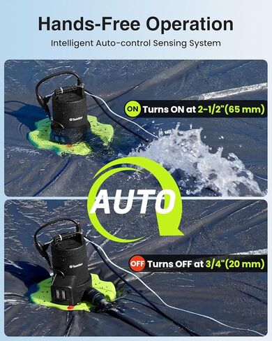 3035 GPH Automatic Pool Cover Pump with 23ft Hose Kit, 1/3 HP Submersible Water Pump with Anti-Clogging Filter Net & 3/4" Check Valve Adapter for Swimming Pool, Hot Tubs, Pond, Rooftops in Kuwait