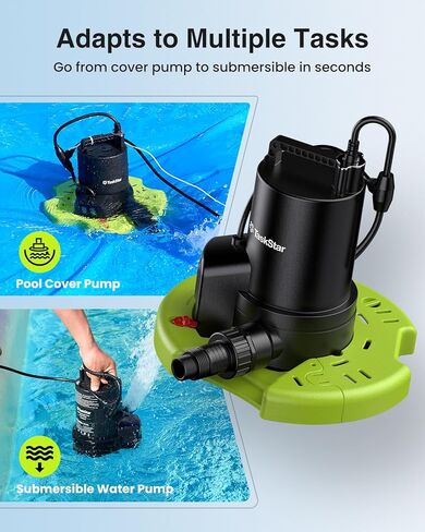 3035 GPH Automatic Pool Cover Pump with 23ft Hose Kit, 1/3 HP Submersible Water Pump with Anti-Clogging Filter Net & 3/4" Check Valve Adapter for Swimming Pool, Hot Tubs, Pond, Rooftops in Kuwait