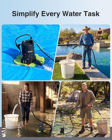 3035 GPH Automatic Pool Cover Pump with 23ft Hose Kit, 1/3 HP Submersible Water Pump with Anti-Clogging Filter Net & 3/4" Check Valve Adapter for Swimming Pool, Hot Tubs, Pond, Rooftops in Kuwait