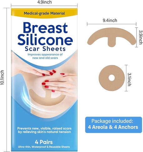 Silicone Scar Sheets - Medical Grade Silicone Scar Sheets for Breast - 4 Pair Reusable & Breathable Strips, Soft Post-Surgery Tape for Scar Prevention in Kuwait