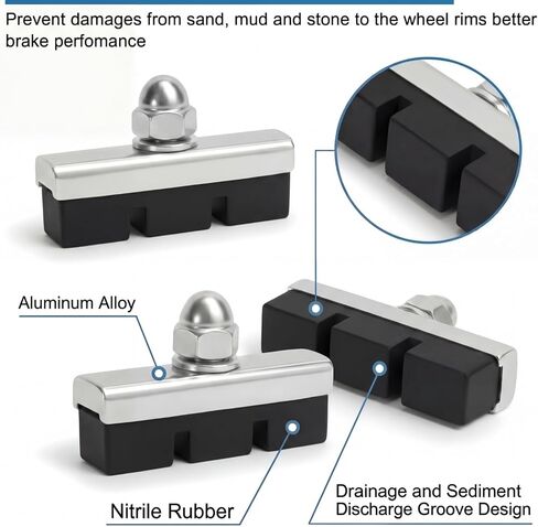 Timtin 8 Pack Bike Brake Pads 40mm Rubber Bicycle Brake Pads C-Brake Quiet Non-Skid Set with Hex Nut Rubber and Aluminum Construction Universal Fit for Road Mountain Bicycle MTB BMX in Kuwait