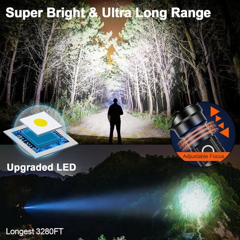 Rechargeable Flashlights High Lumens Long Range, High Concentration Super Bright USB C LED Flashlight Long Lasting, Powerful Multi-Functional Strong Flash Lights 5 Mode, for Emergency Security Camping in Kuwait