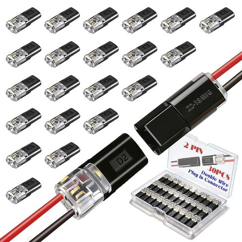 Dianrui 30 PCS Double Wire Plug in Connector Led Light Strip Connectors 2 Pin, Quick Connect Wire Connectors Push-in, Low Voltage Wire Connector with Lock-Grip in Saudi Arabia