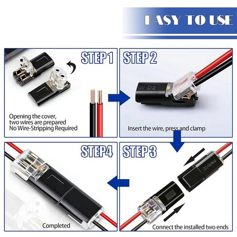 Dianrui 30 PCS Double Wire Plug in Connector Led Light Strip Connectors 2 Pin, Quick Connect Wire Connectors Push-in, Low Voltage Wire Connector with Lock-Grip in Saudi Arabia