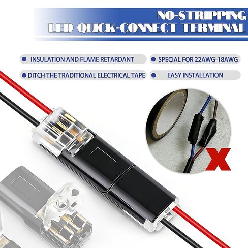 Dianrui 30 PCS Double Wire Plug in Connector Led Light Strip Connectors 2 Pin, Quick Connect Wire Connectors Push-in, Low Voltage Wire Connector with Lock-Grip in Saudi Arabia