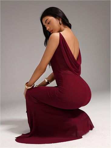 Floerns Women's Elegant Long Dress Draped Backless Fishtail Hem Cocktail Evening Bodycon Dresses in Kuwait