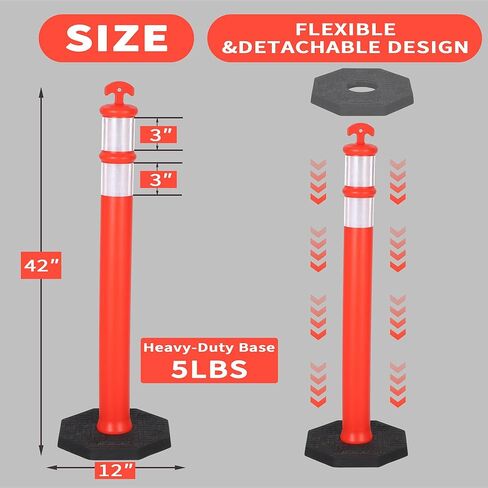 42" Traffic Delineator Posts 3 Pack,Safety Cones Heavy-Duty with Reflective Collars & Weighted Base for Construction, Parking Lots & Driving Practice in Saudi Arabia