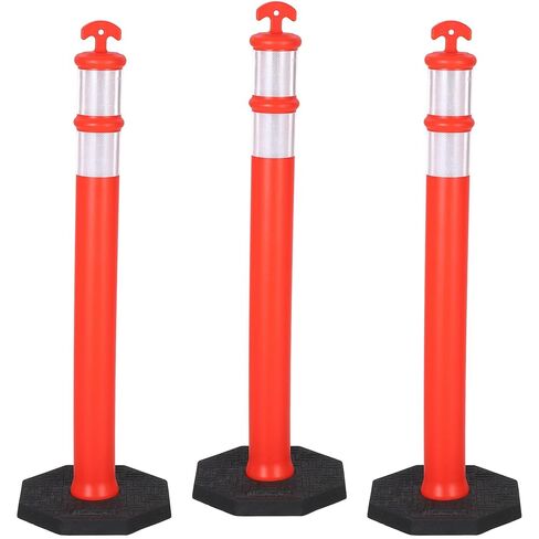 42" Traffic Delineator Posts 3 Pack,Safety Cones Heavy-Duty with Reflective Collars & Weighted Base for Construction, Parking Lots & Driving Practice in Saudi Arabia