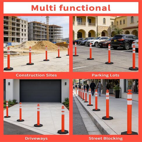 42" Traffic Delineator Posts 3 Pack,Safety Cones Heavy-Duty with Reflective Collars & Weighted Base for Construction, Parking Lots & Driving Practice in Saudi Arabia