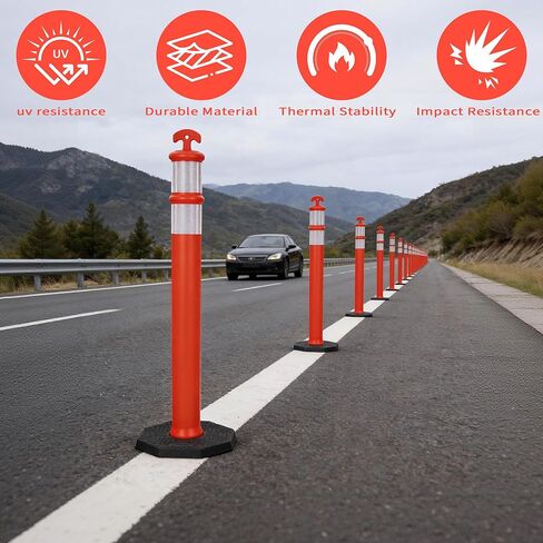42" Traffic Delineator Posts 3 Pack,Safety Cones Heavy-Duty with Reflective Collars & Weighted Base for Construction, Parking Lots & Driving Practice in Saudi Arabia