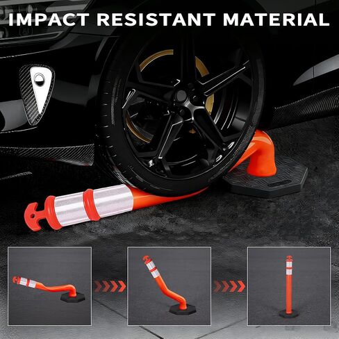 42" Traffic Delineator Posts 3 Pack,Safety Cones Heavy-Duty with Reflective Collars & Weighted Base for Construction, Parking Lots & Driving Practice in Saudi Arabia