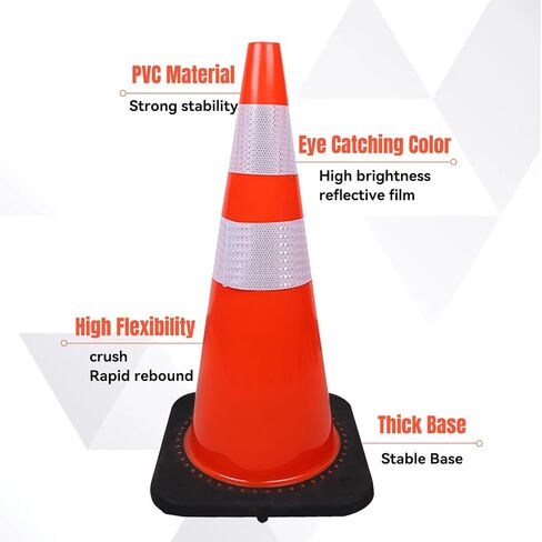 3 عبوات من مخاريط الأمان مقاس 28 بوصة مخروط المرور PVC البرتقالي مع قاعدة مرجحة لوقوف السيارات، سطح مرن ومستقر وعاكس على شكل قرص العسل مثالي للاستخدام في الهواء الطلق in Kuwait