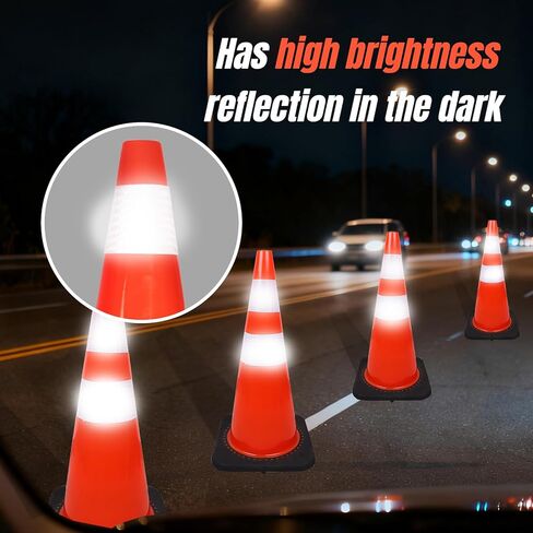 3 عبوات من مخاريط الأمان مقاس 28 بوصة مخروط المرور PVC البرتقالي مع قاعدة مرجحة لوقوف السيارات، سطح مرن ومستقر وعاكس على شكل قرص العسل مثالي للاستخدام في الهواء الطلق in Kuwait