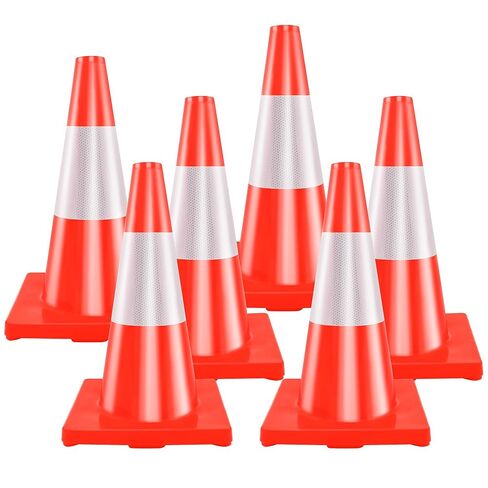 RELIANCER 4 Pack 18" Traffic Cones,Weighted Parking Cones,Orange Road Safety Cone w/ 4" Reflective Collars,Heavy Duty Construction Cone for Traffic Control,Crowd Control,Driving Training,Parking Lot in Saudi Arabia