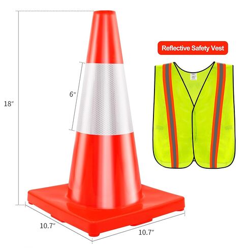 RELIANCER 4 Pack 18" Traffic Cones,Weighted Parking Cones,Orange Road Safety Cone w/ 4" Reflective Collars,Heavy Duty Construction Cone for Traffic Control,Crowd Control,Driving Training,Parking Lot in Saudi Arabia