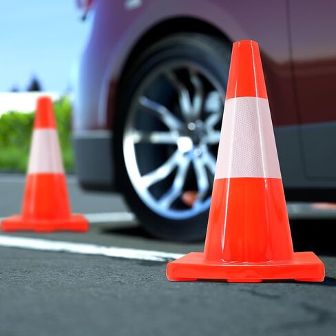RELIANCER 4 Pack 18" Traffic Cones,Weighted Parking Cones,Orange Road Safety Cone w/ 4" Reflective Collars,Heavy Duty Construction Cone for Traffic Control,Crowd Control,Driving Training,Parking Lot in Saudi Arabia