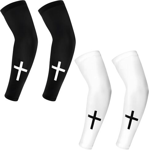 Basketball Arm Sleeve, 2 Pairs Faith Cross Design, Breathable Polyester Compression Sleeves for Football Baseball Running Cycling, Sun Protection Outdoor Sports Arm Sleeves (Black, White) in Saudi Arabia