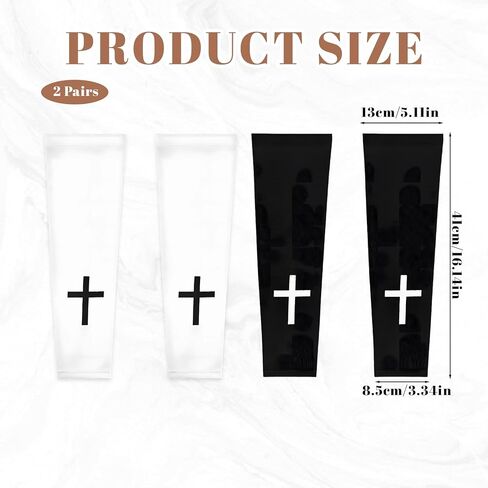 Basketball Arm Sleeve, 2 Pairs Faith Cross Design, Breathable Polyester Compression Sleeves for Football Baseball Running Cycling, Sun Protection Outdoor Sports Arm Sleeves (Black, White) in Saudi Arabia