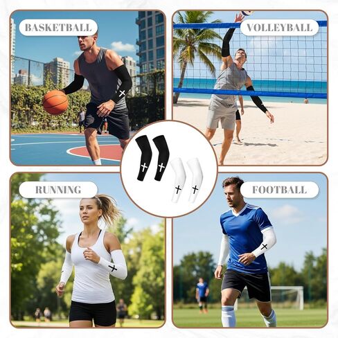 Basketball Arm Sleeve, 2 Pairs Faith Cross Design, Breathable Polyester Compression Sleeves for Football Baseball Running Cycling, Sun Protection Outdoor Sports Arm Sleeves (Black, White) in Saudi Arabia