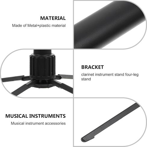 Portable Clarinet and Flute Stand, Foldable Black Four-leg Instrument Holder, Lightweight Wind Instrument Support for Travel and Practice in Saudi Arabia