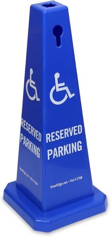 SmartSign 4-Sided Reserved Parking Cone Sign with Handicap Symbol - 26.75" x 11", Tough Molded Plastic, Stackable Traffic Safety Cones, Insert Slots for Easy Use, 360-Degree Visibility, Blue and White in Saudi Arabia