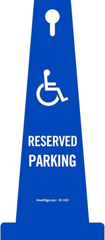 SmartSign 4-Sided Reserved Parking Cone Sign with Handicap Symbol - 26.75" x 11", Tough Molded Plastic, Stackable Traffic Safety Cones, Insert Slots for Easy Use, 360-Degree Visibility, Blue and White in Saudi Arabia
