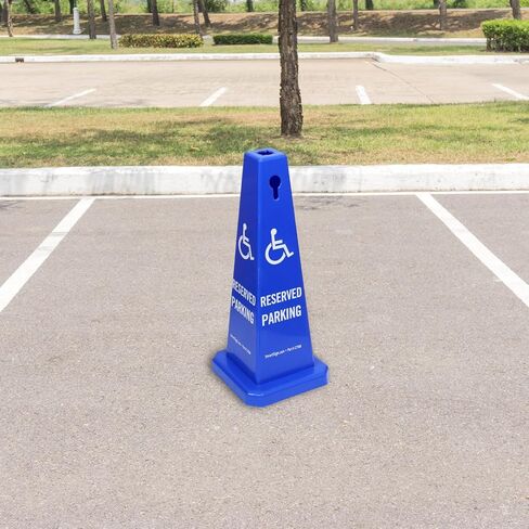 SmartSign 4-Sided Reserved Parking Cone Sign with Handicap Symbol - 26.75" x 11", Tough Molded Plastic, Stackable Traffic Safety Cones, Insert Slots for Easy Use, 360-Degree Visibility, Blue and White in Saudi Arabia