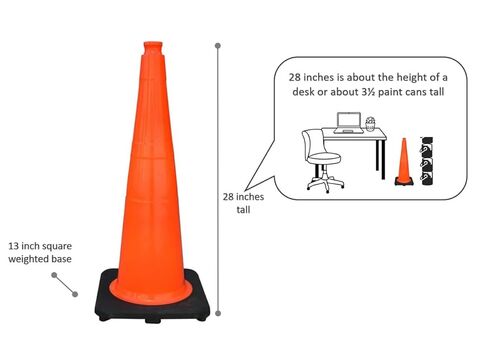 28" High Orange PVC Traffic Cone with Black 13" Base: 5 Lb in Kuwait
