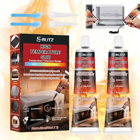 Heat Resistant Silicone, Heat Resistant Glue, Heat Resistant Glue 50ml X 2 Pack, High Temperature Silicone Sealant for Oven Door for Sealing Glass Cooktops, Fireplace Surrounds Kitchen Fittings in Saudi Arabia