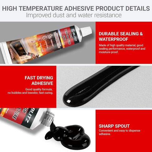 Heat Resistant Silicone, Heat Resistant Glue, Heat Resistant Glue 50ml X 2 Pack, High Temperature Silicone Sealant for Oven Door for Sealing Glass Cooktops, Fireplace Surrounds Kitchen Fittings in Saudi Arabia