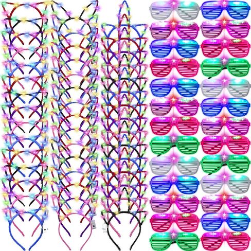 15 Pcs LED Light up Glasses 15 pcs LED Cat Ear Headband Cute Cat Rabbit Unicorn Ears Headband 5 Colors Glowing Sunglasses 2022 Glow in The Dark Party Supplies Neon Party Favors Wedding in Saudi Arabia