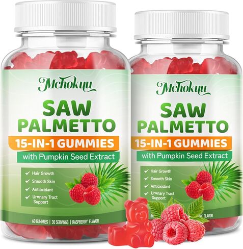Saw Palmetto Gummies 600mg for Men & Women – Pumpkin Seed Oil Gummies with Saw Palmetto Supplement for Hair Growth & Skin Health, DHT Blocker - Sugar Free, Non-GMO, Raspberry Flavor 120 Count in Kuwait