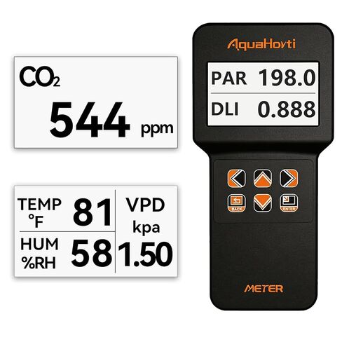 AH-200 PAR متر مع أجهزة استشعار ثاني أكسيد الكربون ودرجة الحرارة والرطوبة - تسجيل PAR وDLI وVPD وCO2 للنباتات - تسجيل بيانات USB - الدفيئة وخيمة النمو والزراعة المائية in Kuwait
