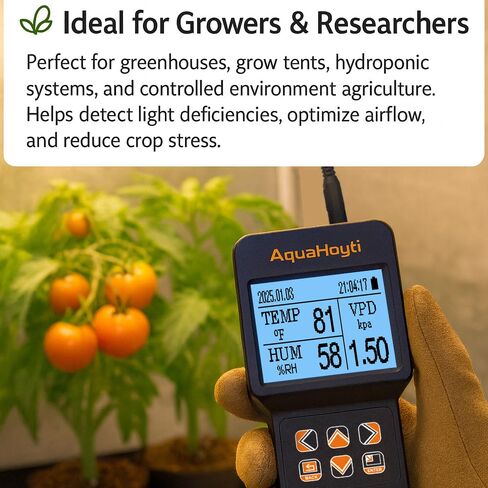 AH-200 PAR متر مع أجهزة استشعار ثاني أكسيد الكربون ودرجة الحرارة والرطوبة - تسجيل PAR وDLI وVPD وCO2 للنباتات - تسجيل بيانات USB - الدفيئة وخيمة النمو والزراعة المائية in Kuwait