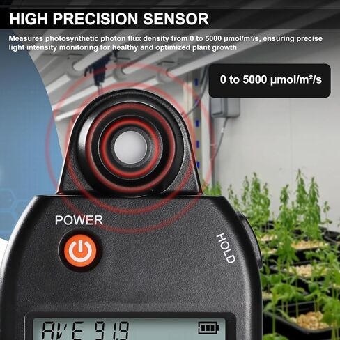 PAR Meter 320-800 nm PPFD Meter Measures PPFD, UVA, and IR Light Intensity, PAR Meter for LED Grow Lights, Quantum PAR Meter Features Data Storage, Hold/MAX/MIN/AVG, Wavelength Switching Modes in Saudi Arabia